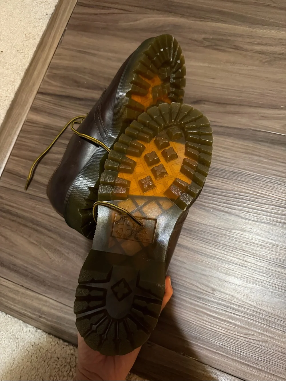 Dr. Martens Brown Leather Lace-Up Flats with Yellow Stitching